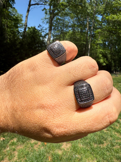 Black MOISSANITE Everyday Classic Square Ring - Black Rhodium Over 925 Silver