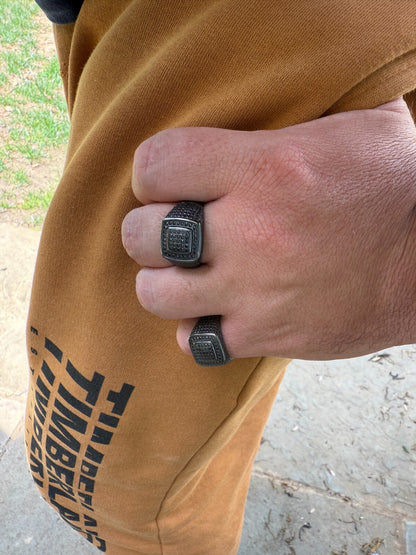 Black MOISSANITE Everyday Classic Square Ring - Black Rhodium Over 925 Silver