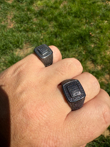 Black MOISSANITE Everyday Classic Square Ring - Black Rhodium Over 925 Silver