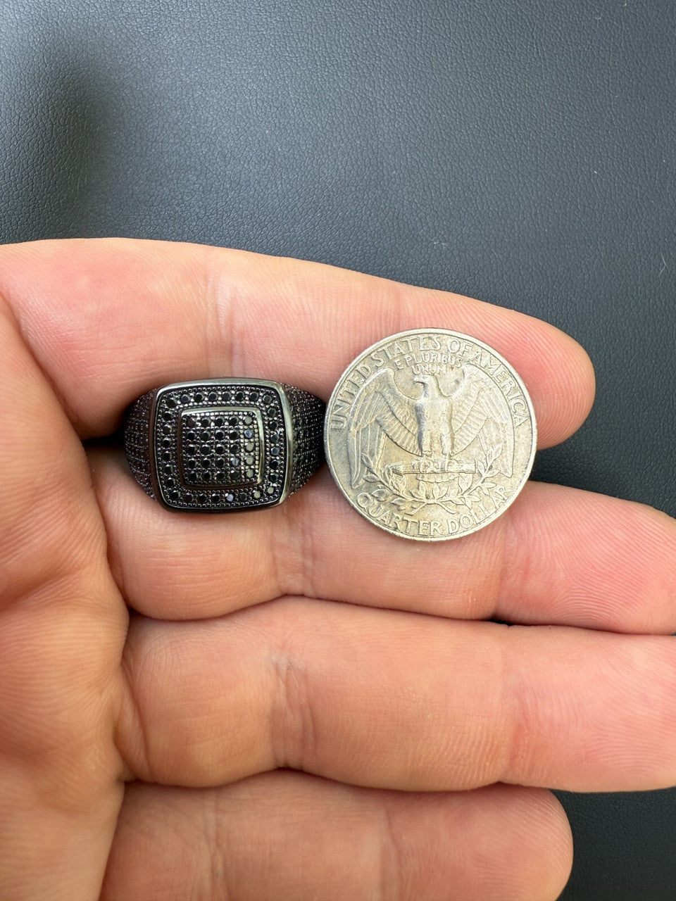 Black MOISSANITE Everyday Classic Square Ring - Black Rhodium Over 925 Silver