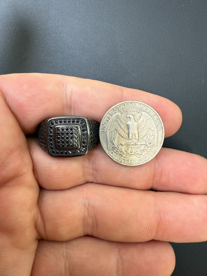 Black MOISSANITE Everyday Classic Square Ring - Black Rhodium Over 925 Silver