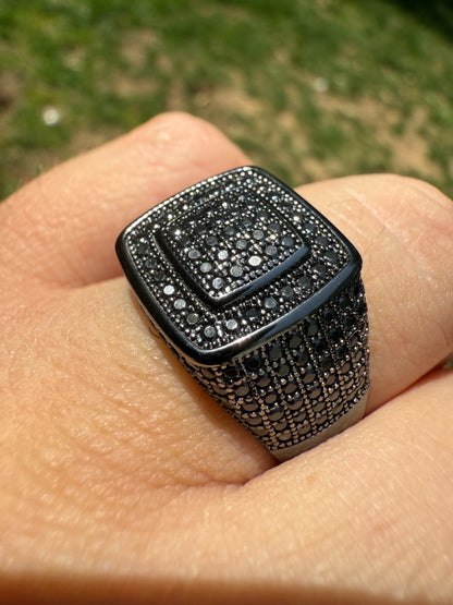 Black MOISSANITE Everyday Classic Square Ring - Black Rhodium Over 925 Silver