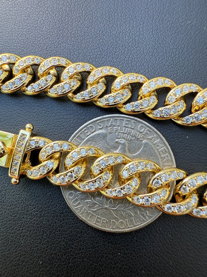 Men's Miami Cuban Link Bracelet Real Solid 925 Silver - 14k Gold Vermeil CZ 9mm