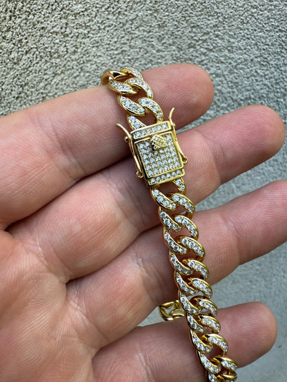 Men's Miami Cuban Link Bracelet Real Solid 925 Silver - 14k Gold Vermeil CZ 9mm