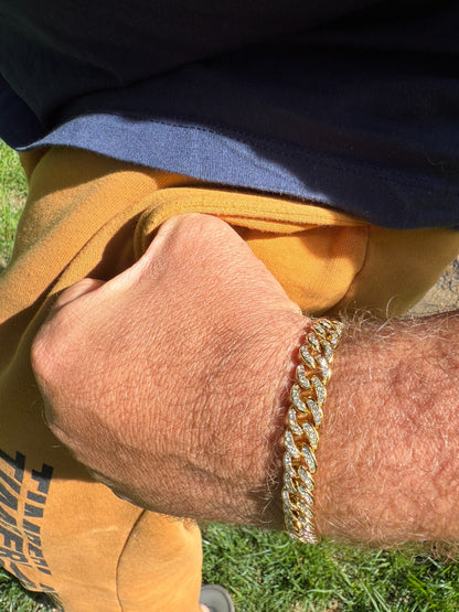 Men's Miami Cuban Link Bracelet Real Solid 925 Silver - 14k Gold Vermeil CZ 9mm