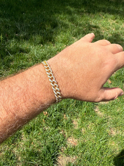 Men's Miami Cuban Link Bracelet Real Solid 925 Silver - 14k Gold Vermeil CZ 9mm