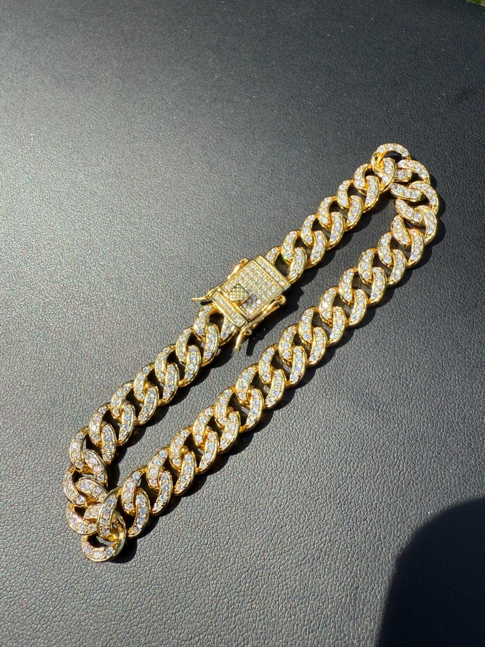 Men's Miami Cuban Link Bracelet Real Solid 925 Silver - 14k Gold Vermeil CZ 9mm