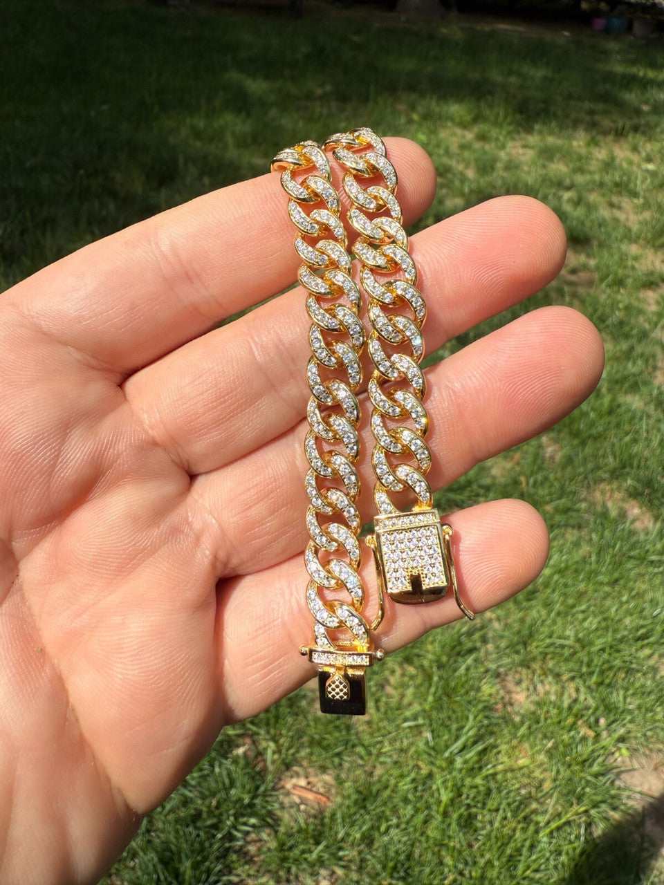 Men's Miami Cuban Link Bracelet Real Solid 925 Silver - 14k Gold Vermeil CZ 9mm