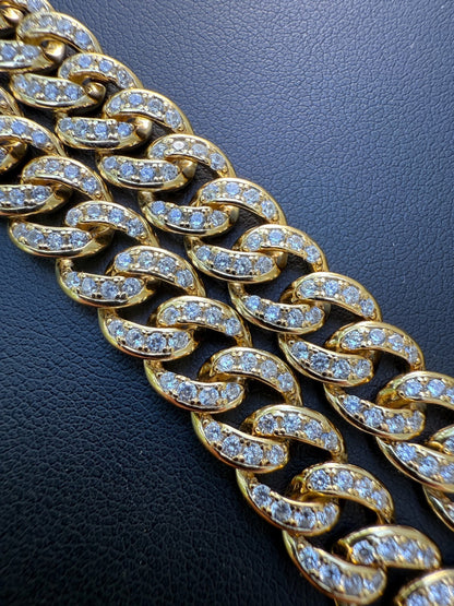 Men's Miami Cuban Link Bracelet Real Solid 925 Silver - 14k Gold Vermeil CZ 9mm