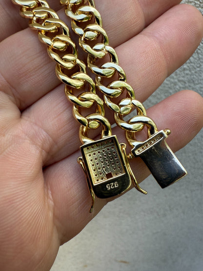 Men's Miami Cuban Link Bracelet Real Solid 925 Silver - 14k Gold Vermeil CZ 9mm