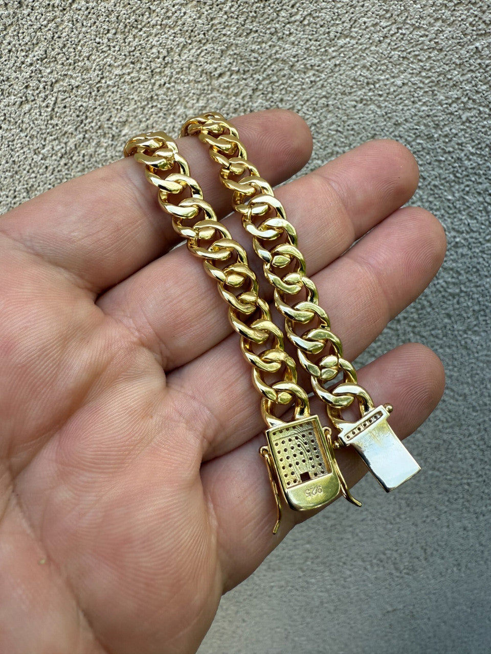 Men's Miami Cuban Link Bracelet Real Solid 925 Silver - 14k Gold Vermeil CZ 9mm