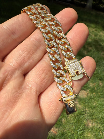 Men's Miami Cuban Link Bracelet Real Solid 925 Silver - 14k Gold Vermeil CZ 9mm