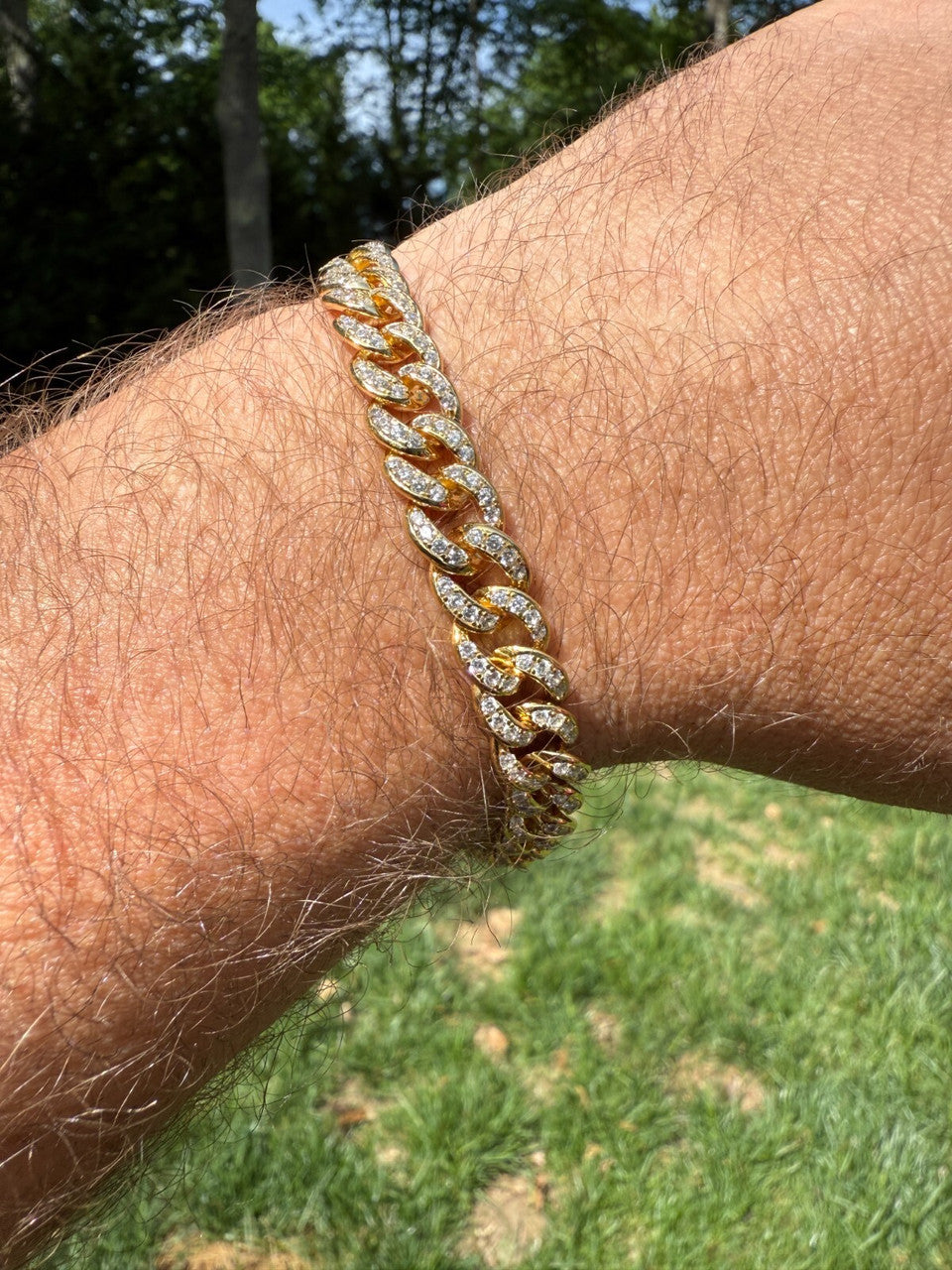 Men's Miami Cuban Link Bracelet Real Solid 925 Silver - 14k Gold Vermeil CZ 9mm