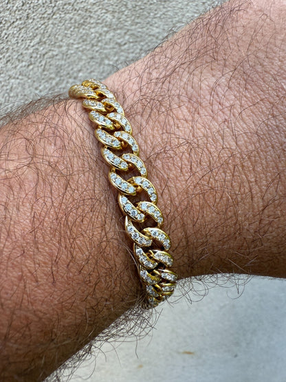Men's Miami Cuban Link Bracelet Real Solid 925 Silver - 14k Gold Vermeil CZ 9mm