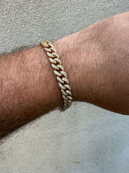 Men's Miami Cuban Link Bracelet Real Solid 925 Silver - 14k Gold Vermeil CZ 9mm