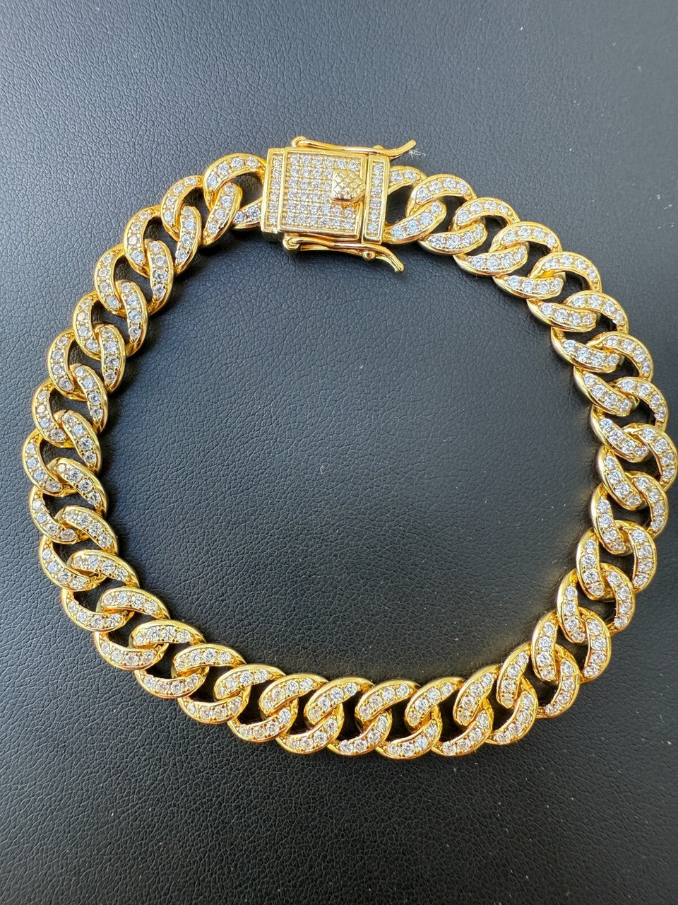 Men's Miami Cuban Link Bracelet Real Solid 925 Silver - 14k Gold Vermeil CZ 9mm