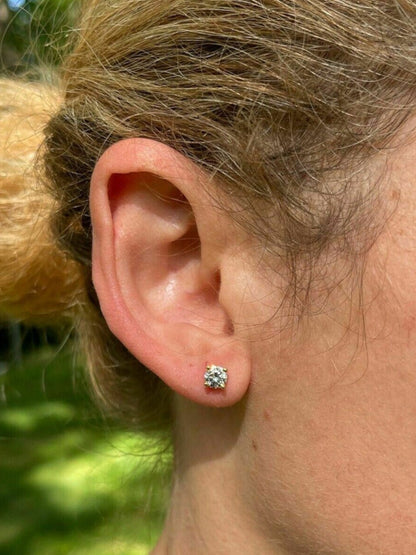 2ct Real DIAMOND Stud Earrings - 14k Yellow Gold - 6.5mm