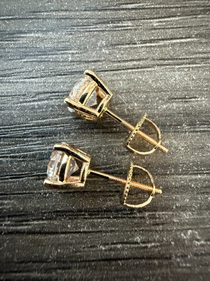 2ct Real DIAMOND Stud Earrings - 14k Yellow Gold - 6.5mm