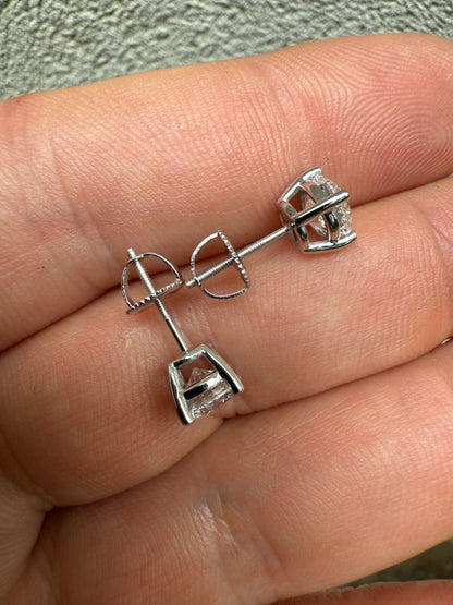 2ct Real DIAMOND Stud Earrings - 14k White Gold - 6.5mm