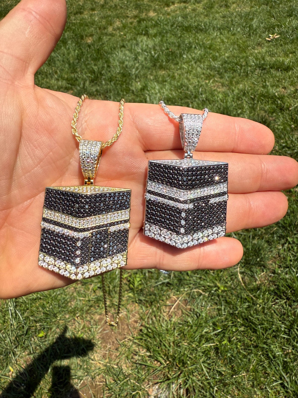 MOISSANITE Mecca Kaaba Pendant - 14k Gold Vermeil or 925 Silver - Large 2.25"