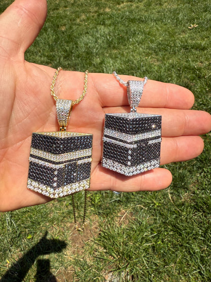 MOISSANITE Mecca Kaaba Pendant - 14k Gold Vermeil or 925 Silver - Large 2.25"