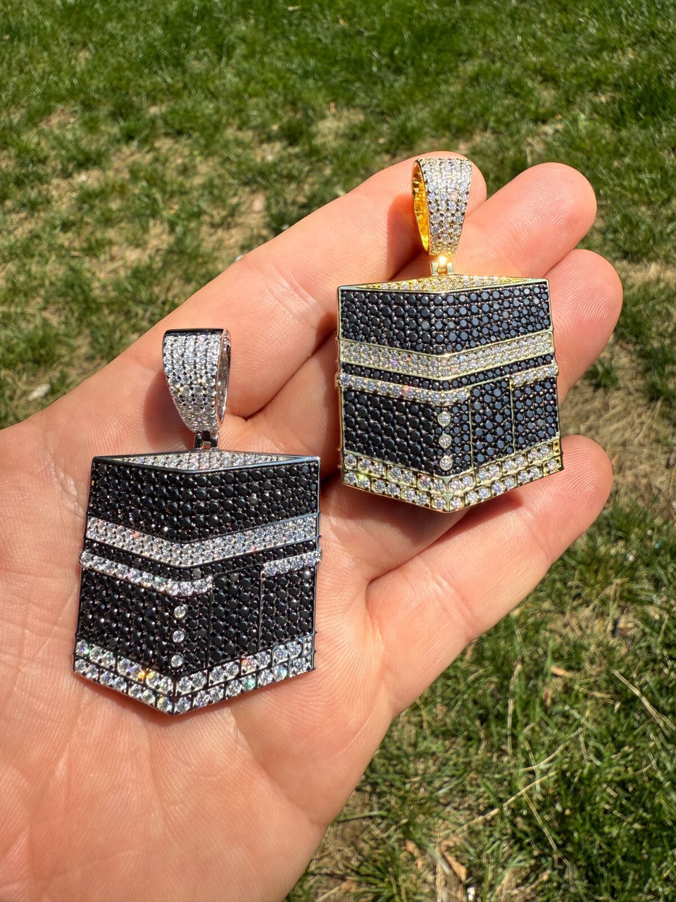 MOISSANITE Mecca Kaaba Pendant - 14k Gold Vermeil or 925 Silver - Large 2.25"