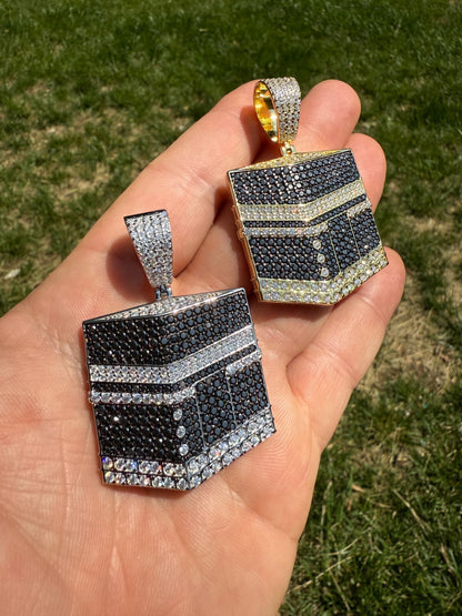 MOISSANITE Mecca Kaaba Pendant - 14k Gold Vermeil or 925 Silver - Large 2.25"