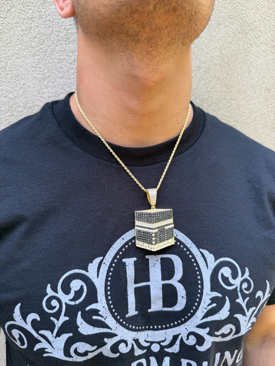 MOISSANITE Mecca Kaaba Pendant - 14k Gold Vermeil or 925 Silver - Large 2.25"