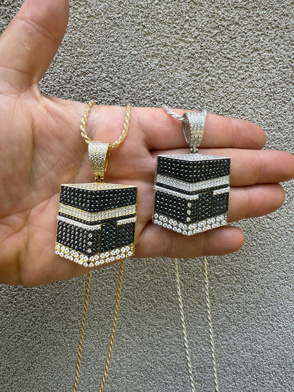 MOISSANITE Mecca Kaaba Pendant - 14k Gold Vermeil or 925 Silver - Large 2.25"