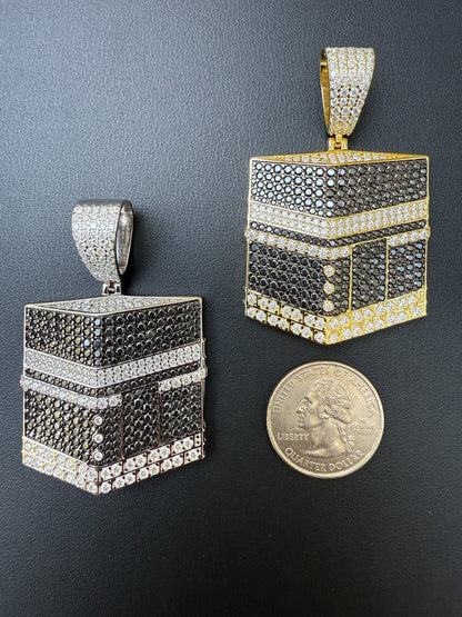 MOISSANITE Mecca Kaaba Pendant - 14k Gold Vermeil or 925 Silver - Large 2.25"