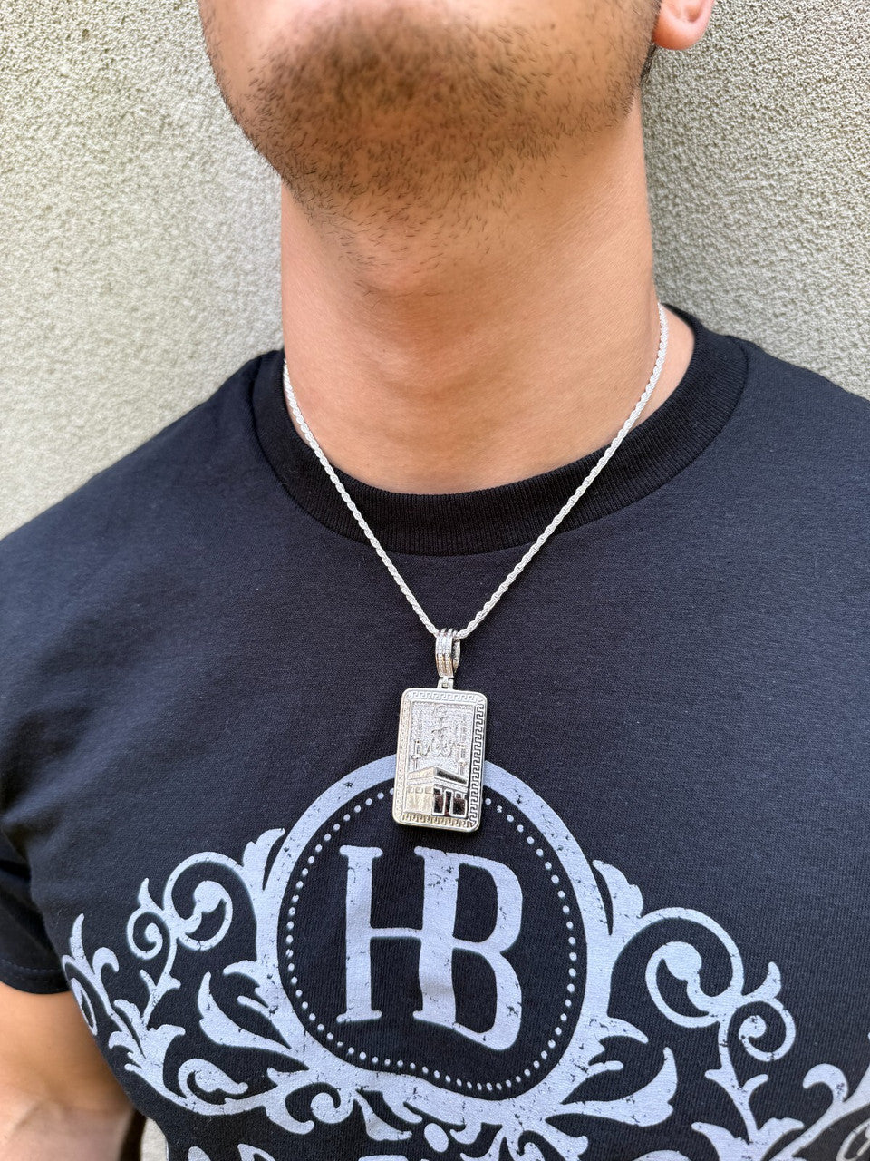 MOISSANITE Holy Kaaba & Allah Pendant - 14k Gold Vermeil or 925 Silver - Medium 2.25"