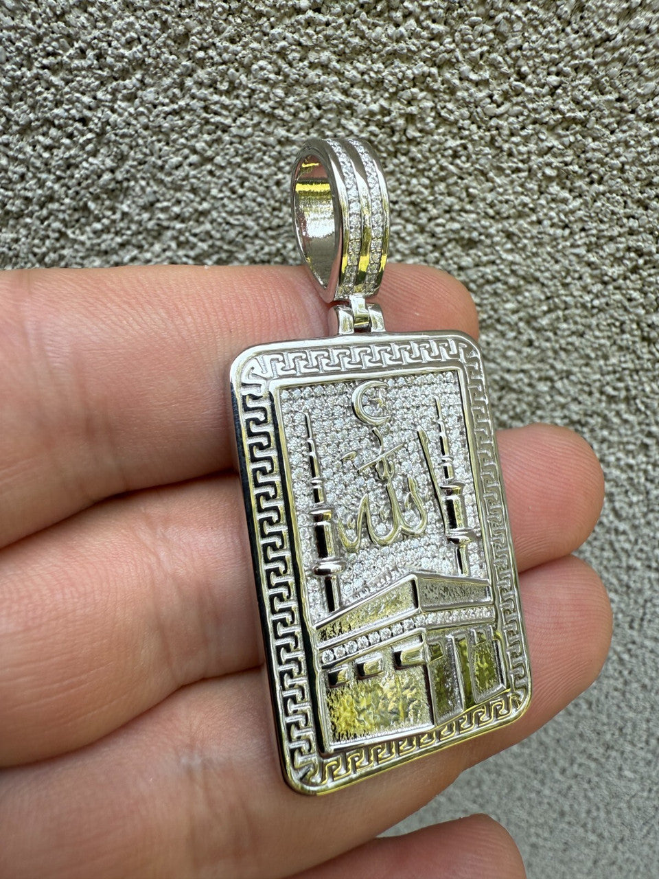 MOISSANITE Holy Kaaba & Allah Pendant - 14k Gold Vermeil or 925 Silver - Medium 2.25"
