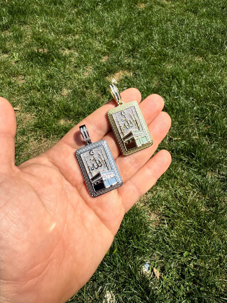MOISSANITE Holy Kaaba & Allah Pendant - 14k Gold Vermeil or 925 Silver - Medium 2.25"