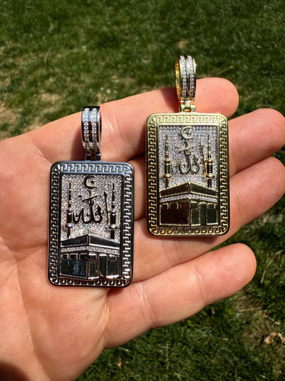 MOISSANITE Holy Kaaba & Allah Pendant - 14k Gold Vermeil or 925 Silver - Medium 2.25"