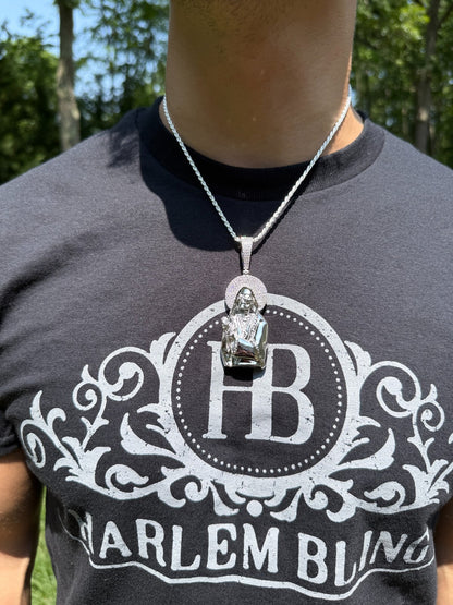 MOISSANITE Praying Grim Reaper Pendant - 14k Gold Vermeil or 925 Silver - Large 3"