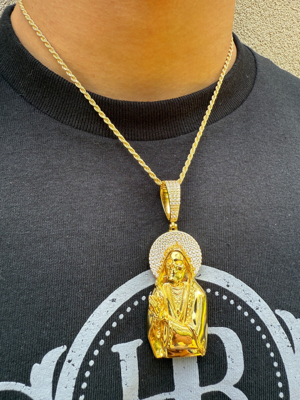 MOISSANITE Praying Grim Reaper Pendant - 14k Gold Vermeil or 925