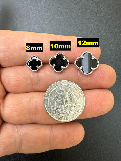 Black Onyx Clover Earrings - 925 Silver - 8mm-12mm