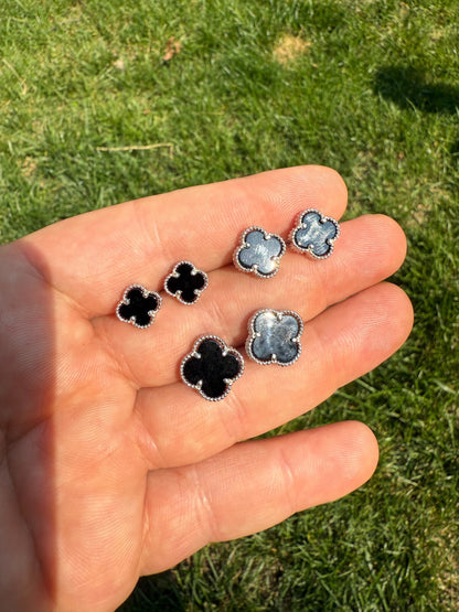 Black Onyx Clover Earrings - 925 Silver - 8mm-12mm