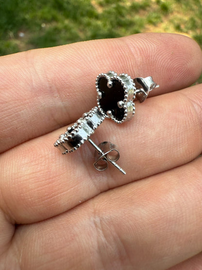 Black Onyx Clover Earrings - 925 Silver - 8mm-12mm