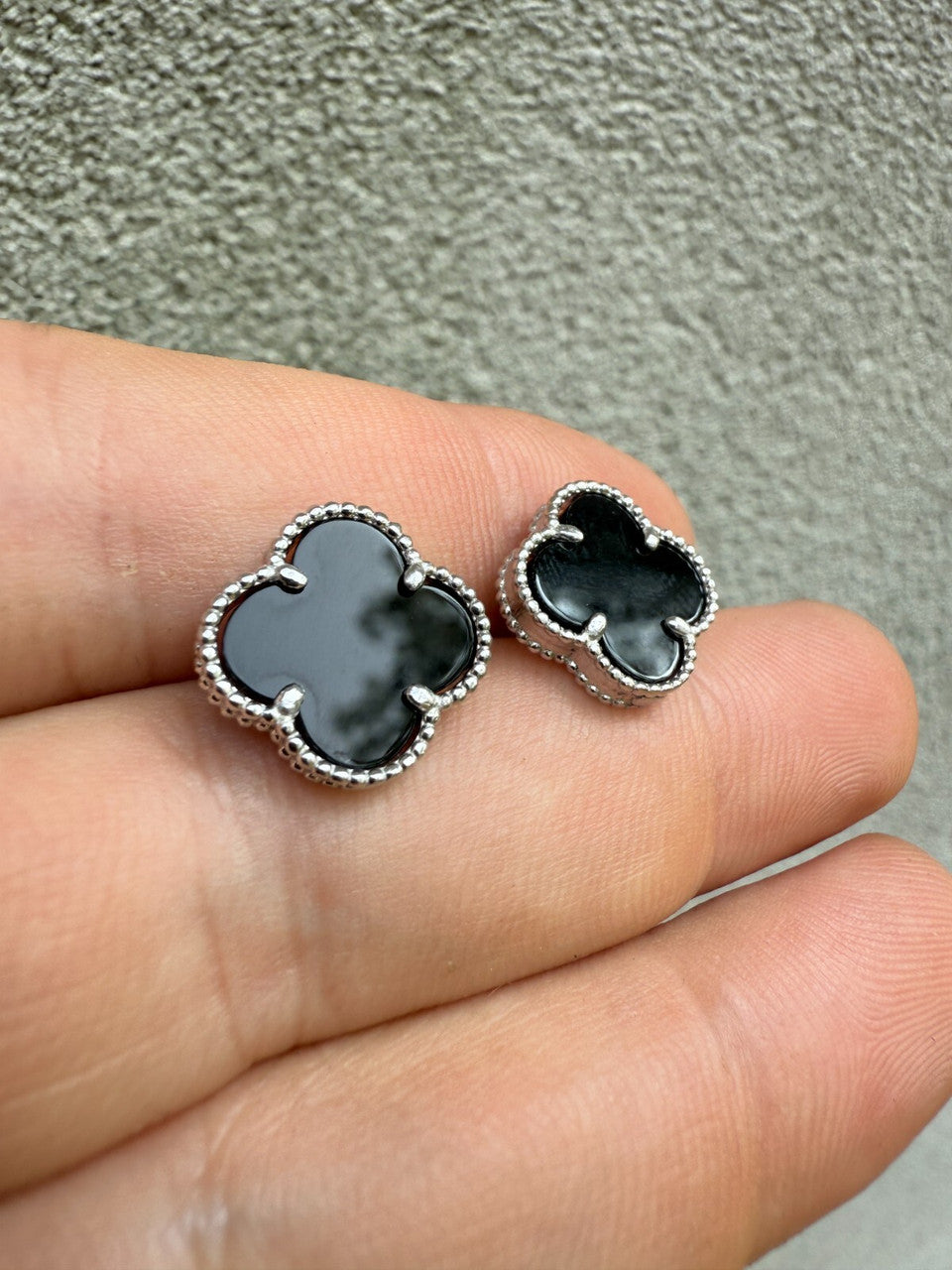 Black Onyx Clover Earrings - 925 Silver - 8mm-12mm