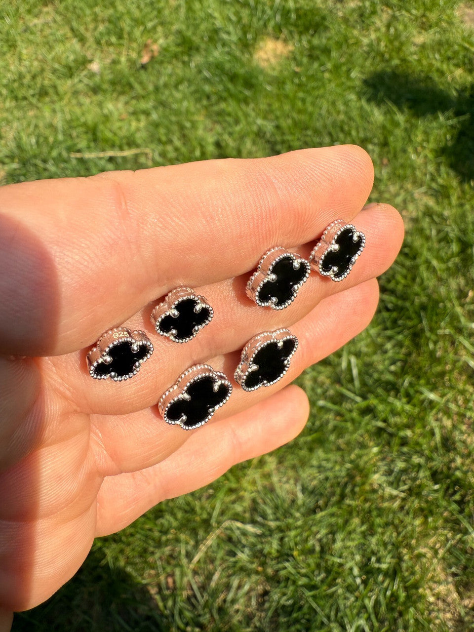 Black Onyx Clover Earrings - 925 Silver - 8mm-12mm