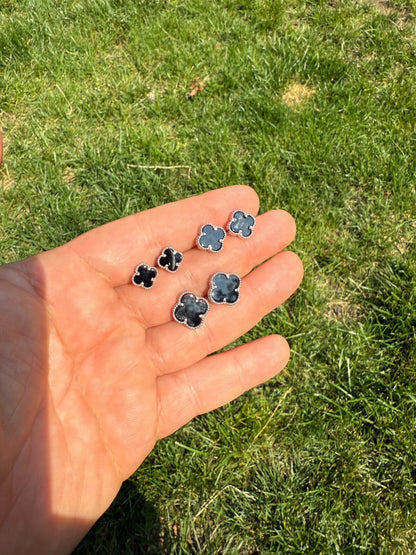 Black Onyx Clover Earrings - 925 Silver - 8mm-12mm
