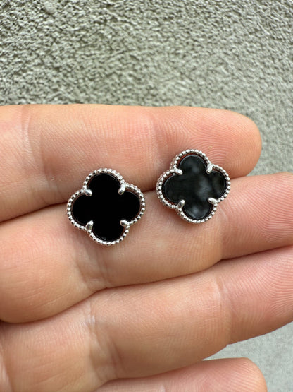 Black Onyx Clover Earrings - 925 Silver - 8mm-12mm