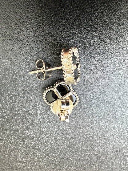 Black Onyx Clover Earrings - 925 Silver - 8mm-12mm