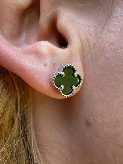 Black Onyx Clover Earrings - 925 Silver - 8mm-12mm