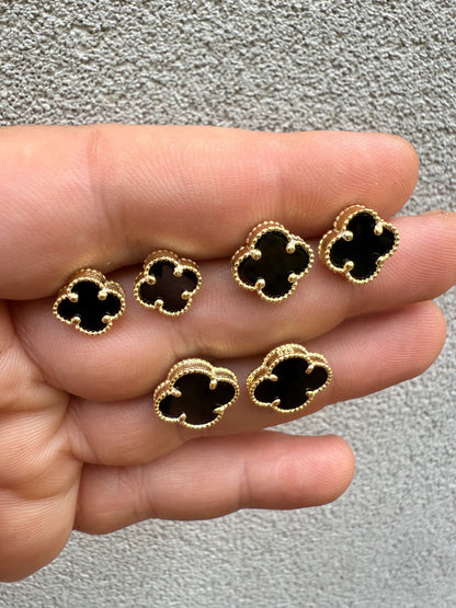 Black Onyx Clover Earrings - 14k Gold Vermeil 925 Silver - 8mm-12mm