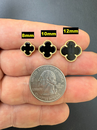 Black Onyx Clover Earrings - 14k Gold Vermeil 925 Silver - 8mm-12mm