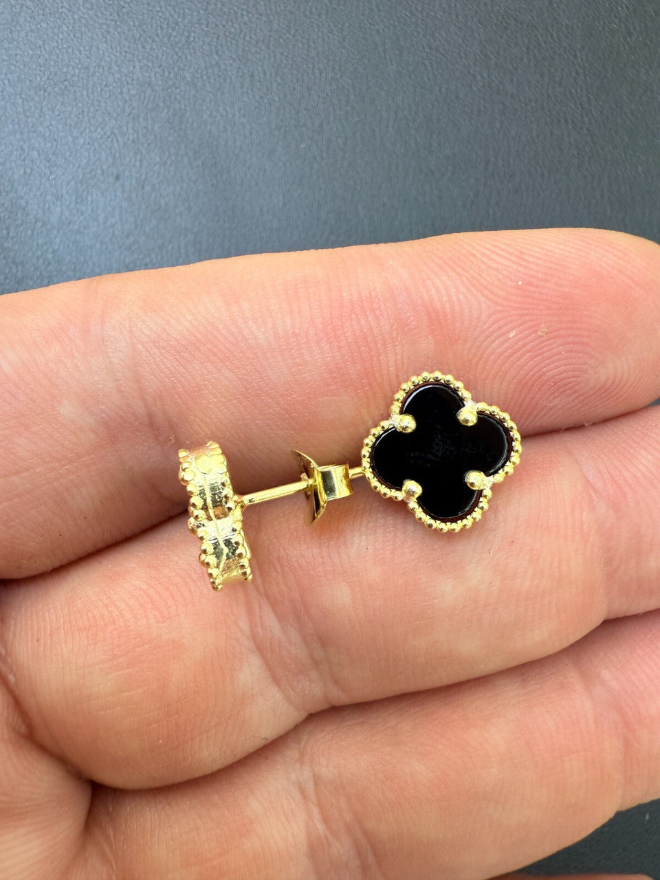 Black Onyx Clover Earrings - 14k Gold Vermeil 925 Silver - 8mm-12mm