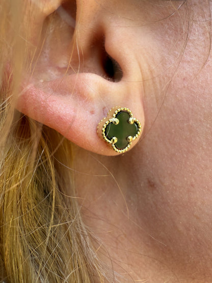 Black Onyx Clover Earrings - 14k Gold Vermeil 925 Silver - 8mm-12mm