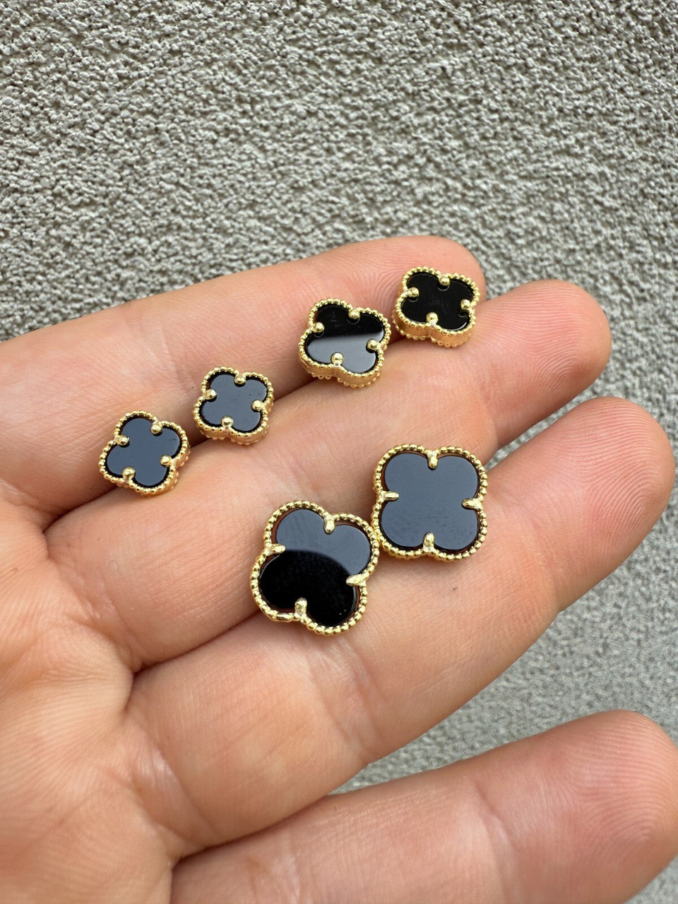 Black Onyx Clover Earrings - 14k Gold Vermeil 925 Silver - 8mm-12mm